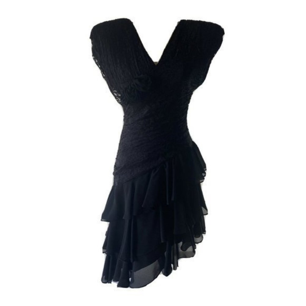 Vintage Vamp 80s Black Purple Party Dress Goth Mod